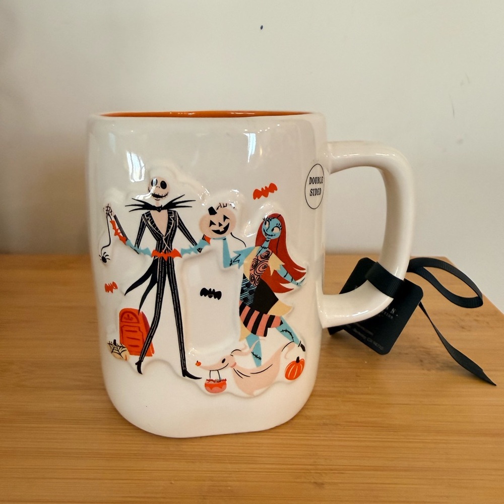 Rae Dunn Halloween Mug with Black, Orange, and White Design